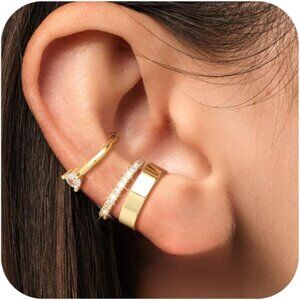Diamond Ear Cuff Set Non Piercing Clip-On Cartilage Cubic Zirconia Earring